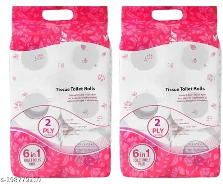 2 Ply Toilet Paper Tissue Roll Family Pack 6-in-1 { Set of 12-Roll }